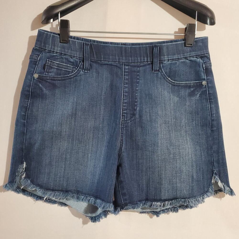 Judy Blue Dolphin Frayed Raw Hem Stretchy Denim Jean Shorts Size L Jorts Pockets - Picture 2 of 10